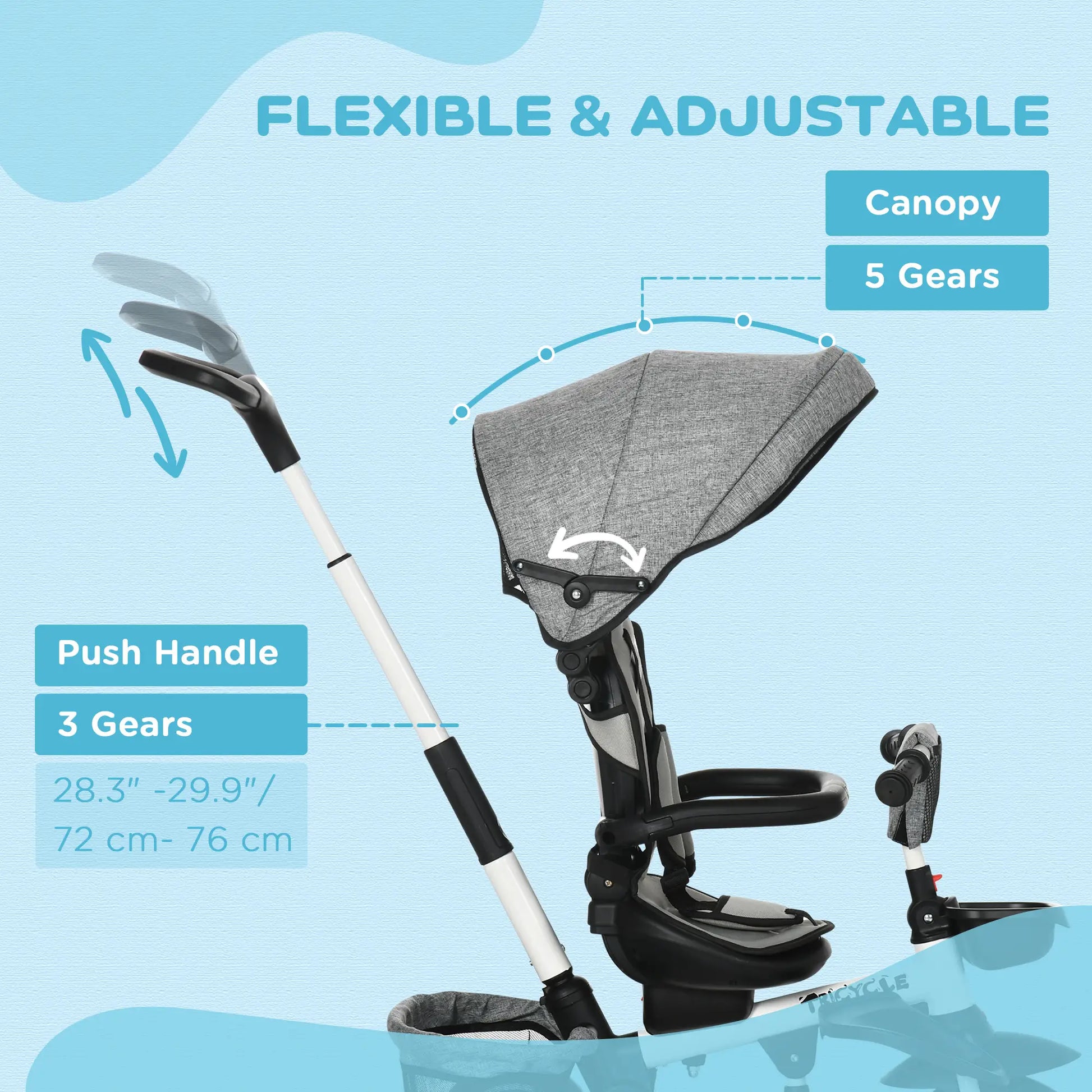 6-in-1 Toddler Tricycle, Adjustable Seat, Push Handle, Grey Tricycles for Kids at Gallery Canada