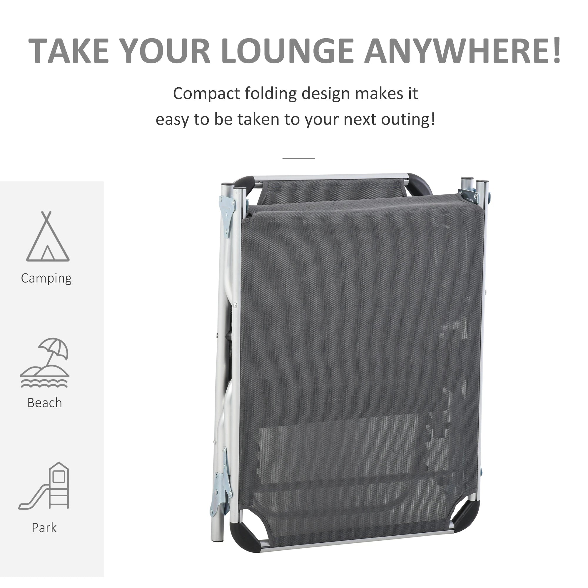 Folding Lounge Chair, Adjustable Backrest, Aluminum Frame, Grey Lounger Chairs at Gallery Canada