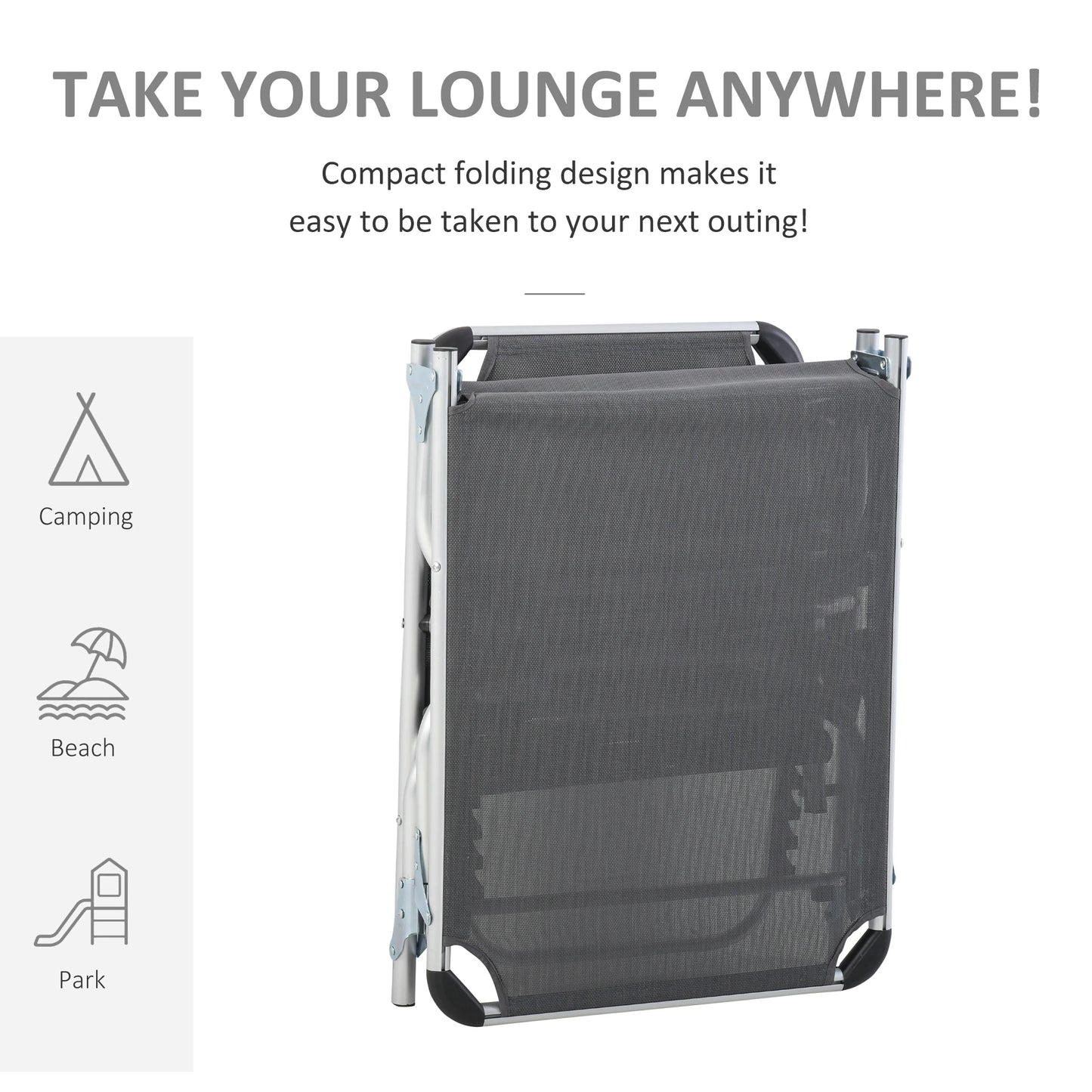 Folding Lounge Chair, Adjustable Backrest, Aluminum Frame, Grey Lounger Chairs at Gallery Canada