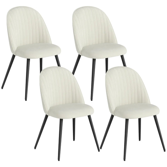Set of 4 Modern Dining Chairs, Velvet Upholstered, Cream White, Cream White Bar Stools Cream at Gallery Canada