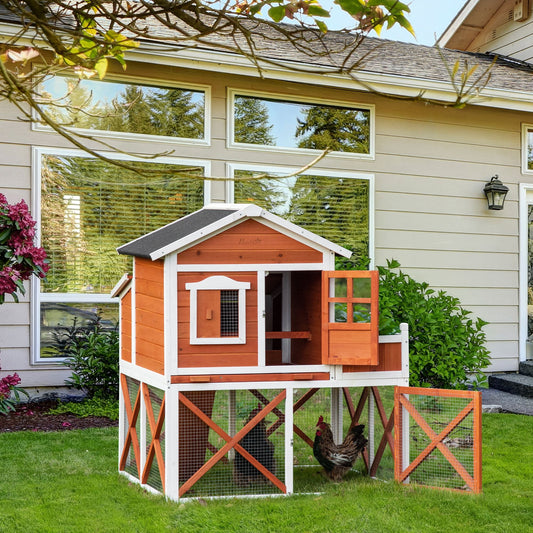 44" Chicken Coop, Wooden Hen Run House, Rabbit Hutch with Nesting Box, Removable Tray, Asphalt Roof, Planting Lattice, Orange - Gallery Canada