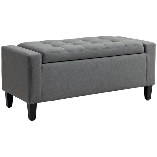 Storage Ottoman Bench, Tufted Linen Fabric, Flipping Top, Grey Storage Ottomans & Benches Grey at Gallery Canada