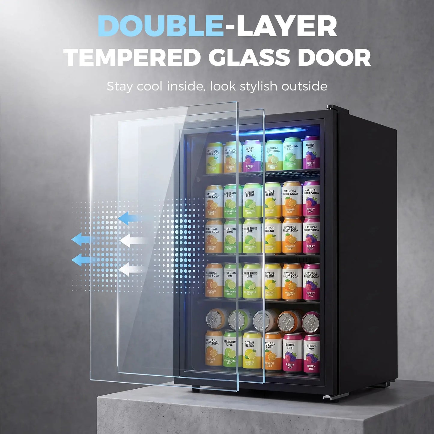 3.2 Cu.Ft Beverage Fridge, 128 Can, Glass Door, Black