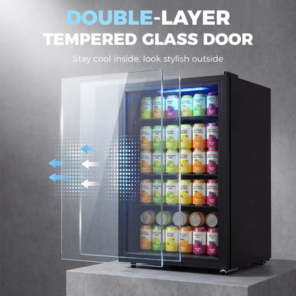 3.2 Cu.Ft Beverage Fridge, 128 Can, Glass Door, Black