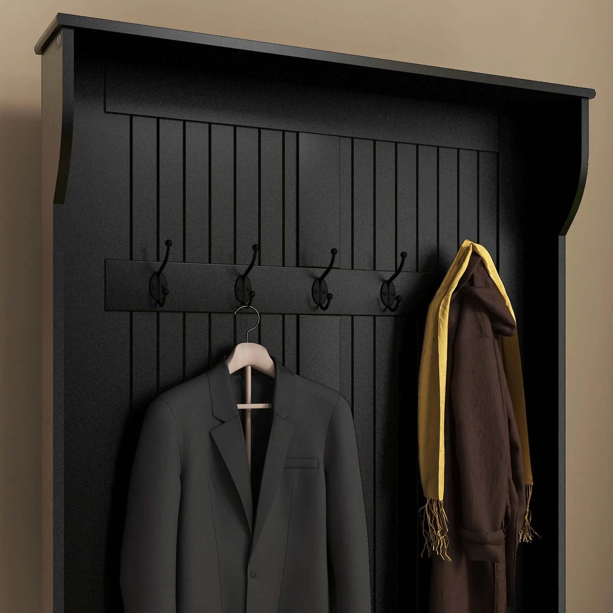 3-In-1 Hall Tree w/ Coat Rack, Shoe Storage and Bench Seat, Entryway Bench w/ 4 Hooks for Hallway, Living Room, Black Clothing Storage at Gallery Canada
