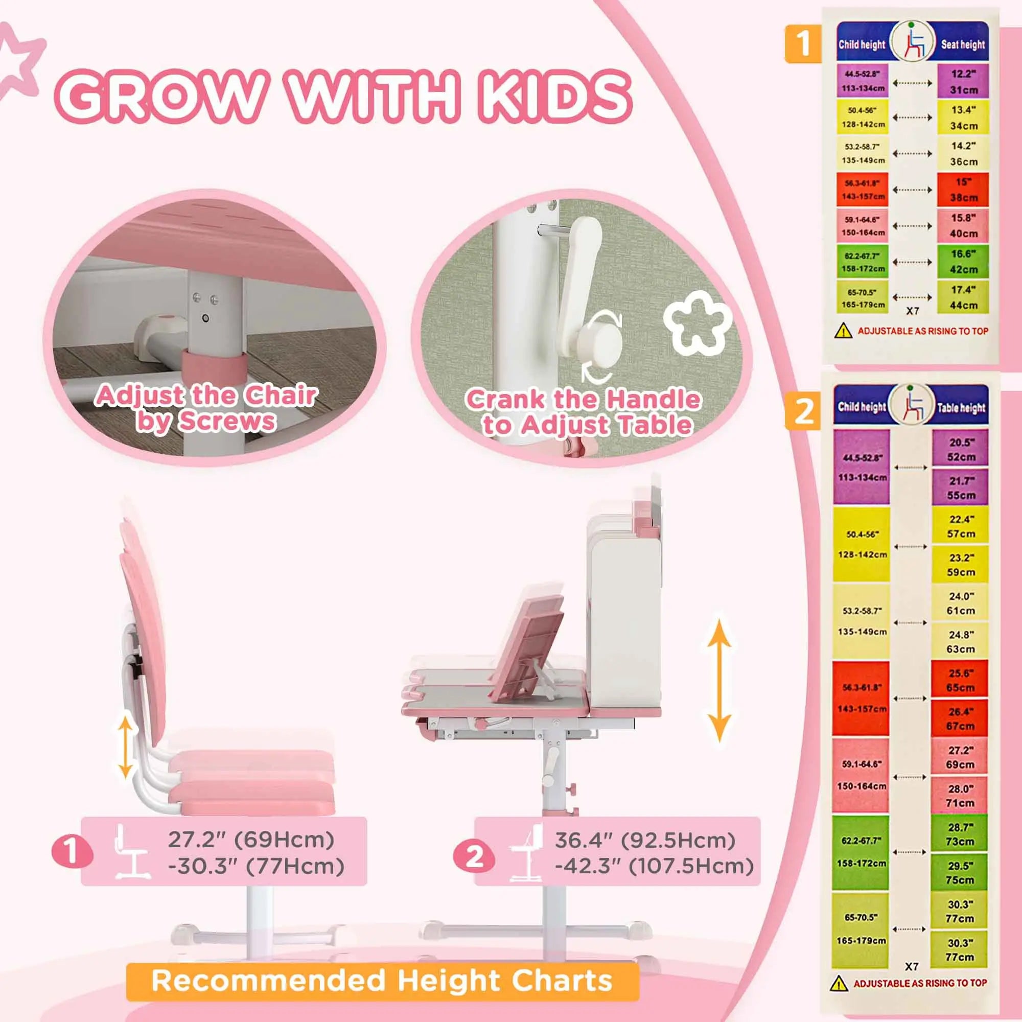 Adjustable Kids Desk and Chair Set, Study Table with Drawer, Pink Kids Desk Sets at Gallery Canada