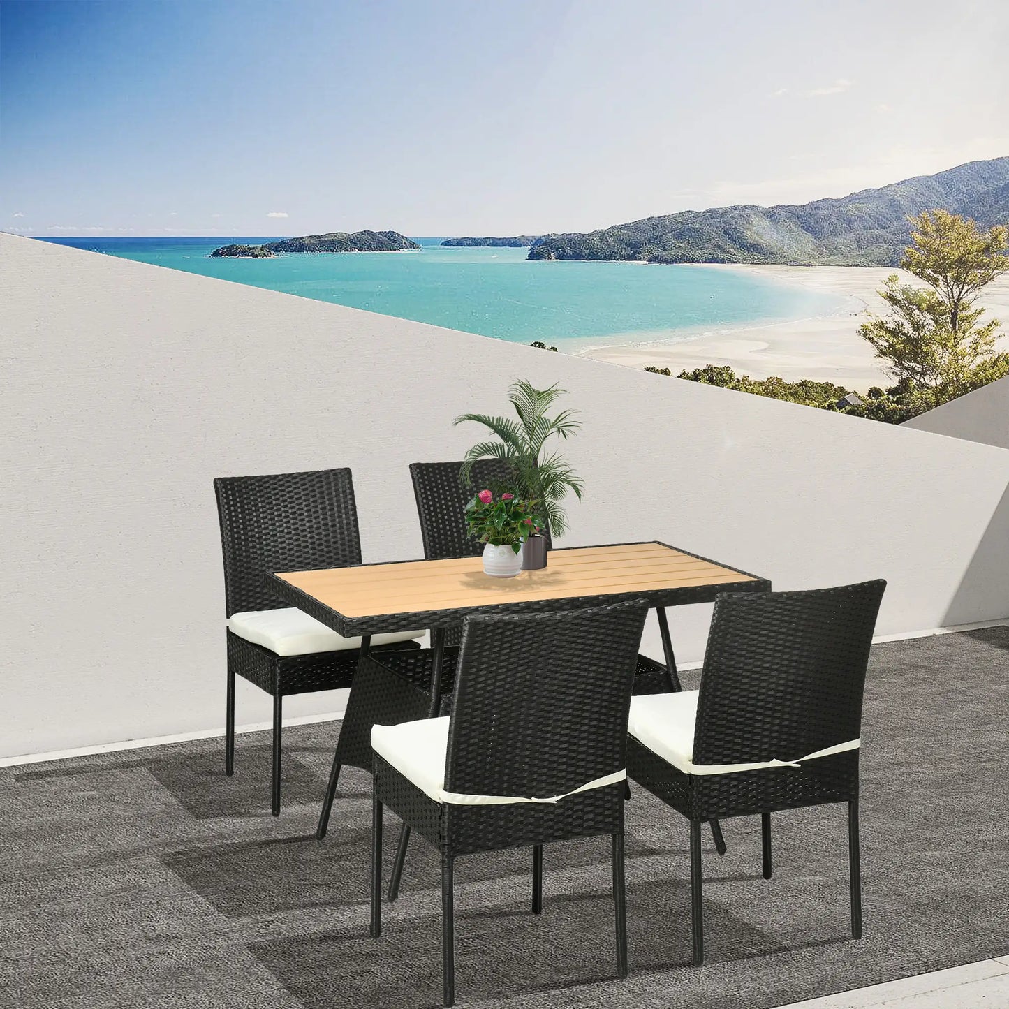 5-Piece Wicker Patio Dining Set, WPC Table, PE Rattan, Cream White Outdoor Dining Sets at Gallery Canada