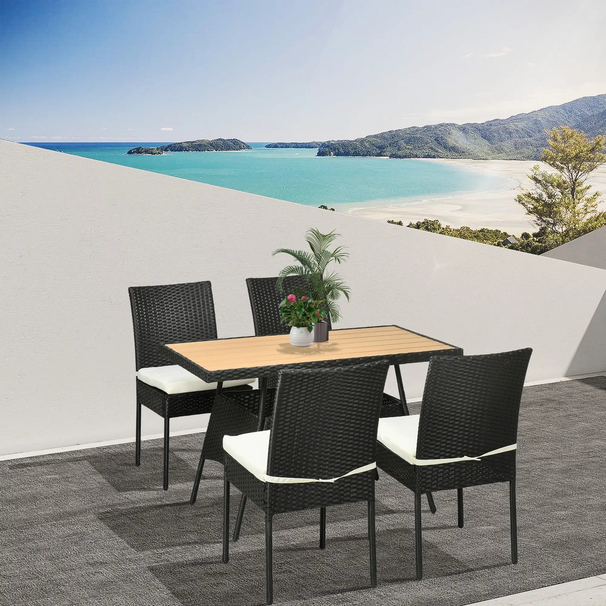5-Piece Wicker Patio Dining Set, WPC Table, PE Rattan, Cream White Outdoor Dining Sets at Gallery Canada