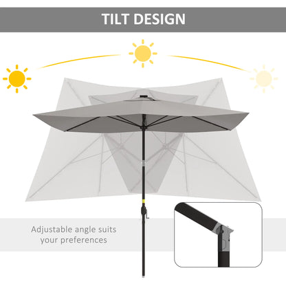 6.5x10ft Light Grey Tilt Aluminum Patio Umbrella, Solar Powered LEDs, Crank, Light Grey Sun Umbrellas at Gallery Canada