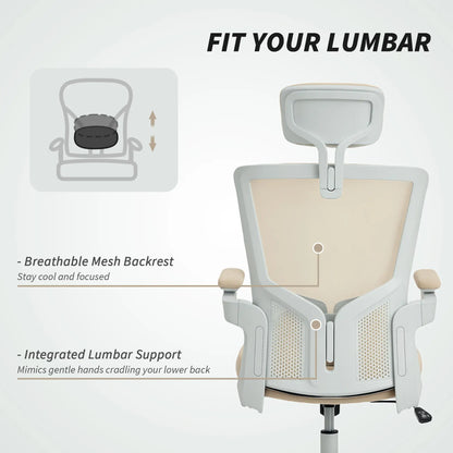 Ergonomic Office Chair, Swivel Desk Chair, Adjustable Lumbar Support, Headrest, Height, Flip-Up Armrests, Beige Task Chairs at Gallery Canada