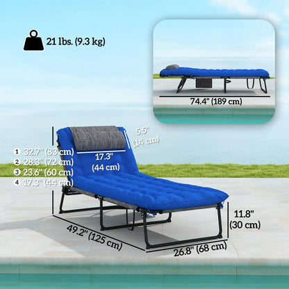 Folding Lounge Chair, 4-Level Reclining Back, Cushion, Blue Lounger Chairs at Gallery Canada
