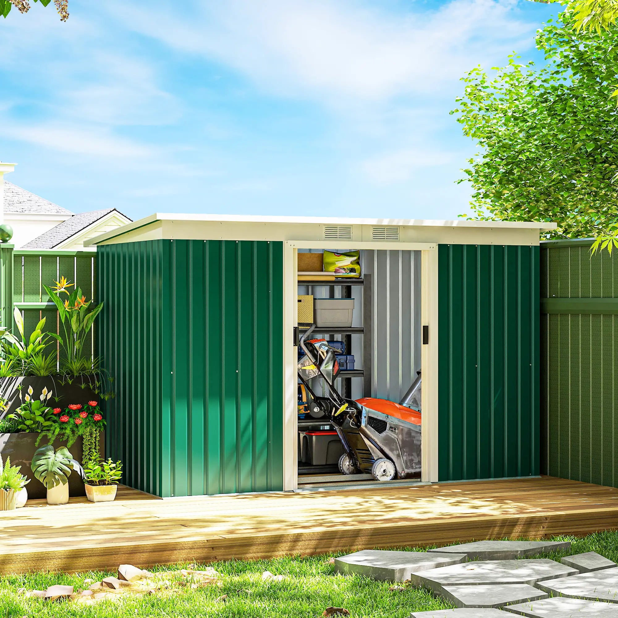 9' x 4' Metal Garden Shed, Ventilation, Doors, Dark Green Sheds at Gallery Canada
