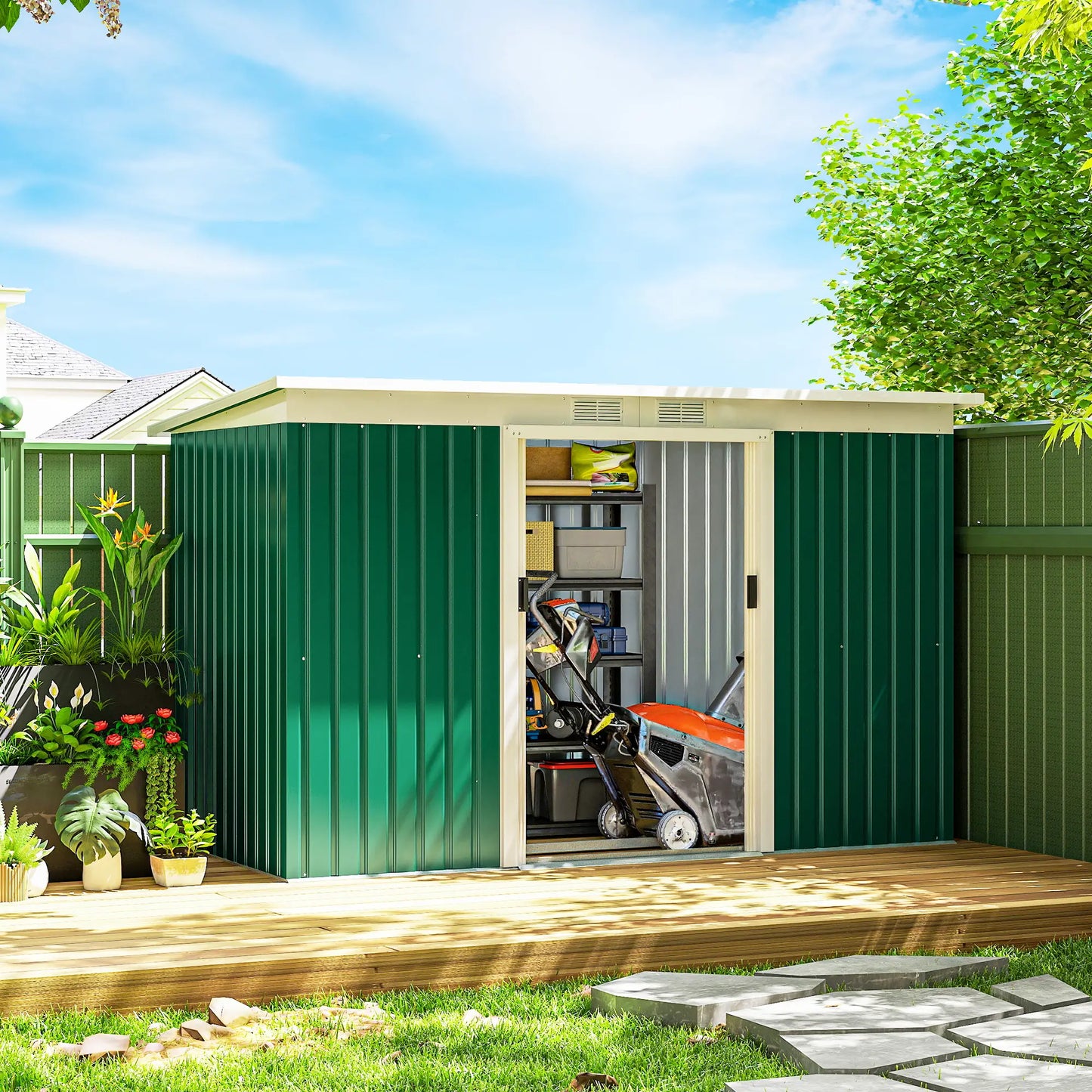 9' x 4' Metal Garden Shed, Ventilation, Doors, Dark Green Sheds at Gallery Canada