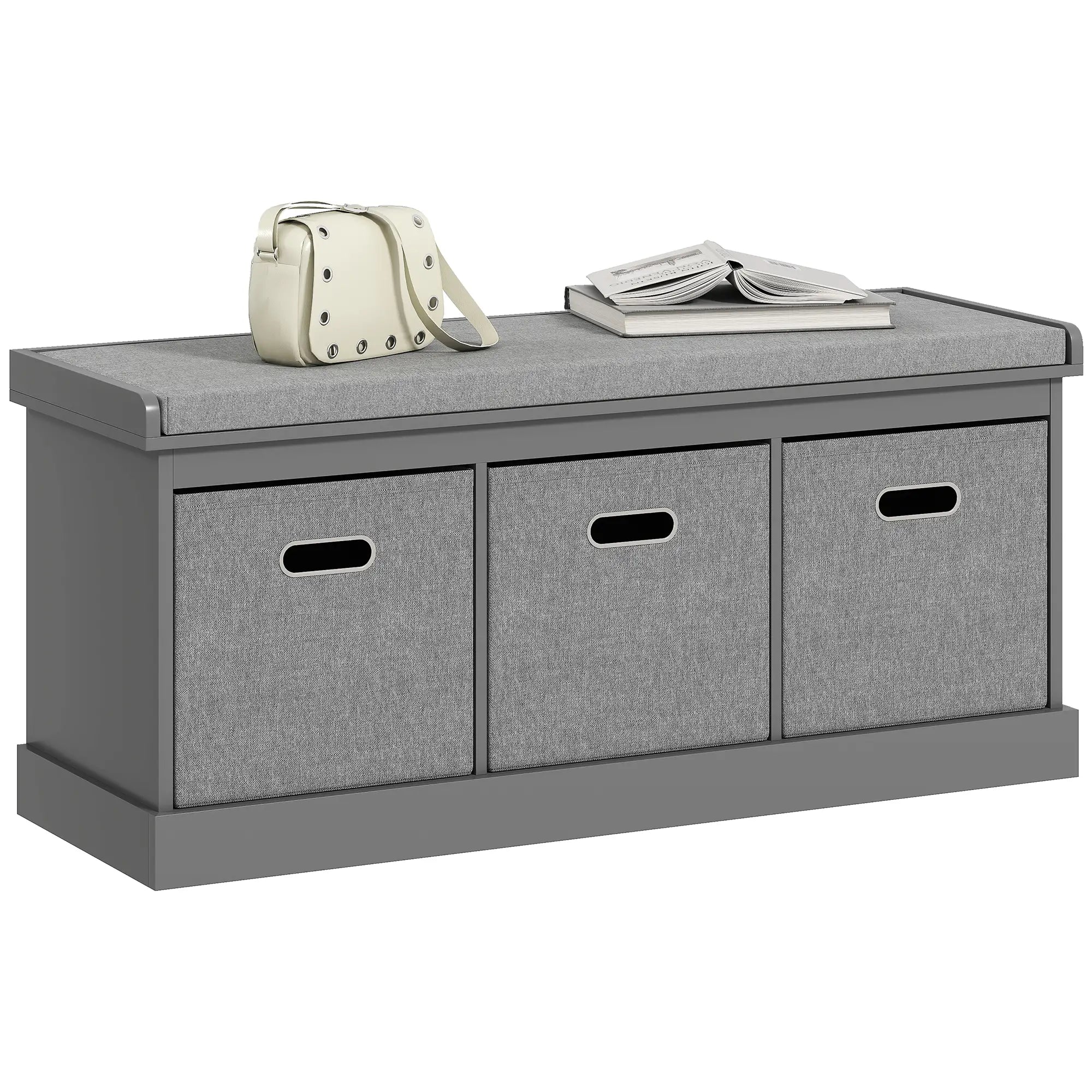 Shoe Storage Bench with Seat, 3 Fabric Drawers, Grey Shoe Storage Cabinets & Racks at Gallery Canada