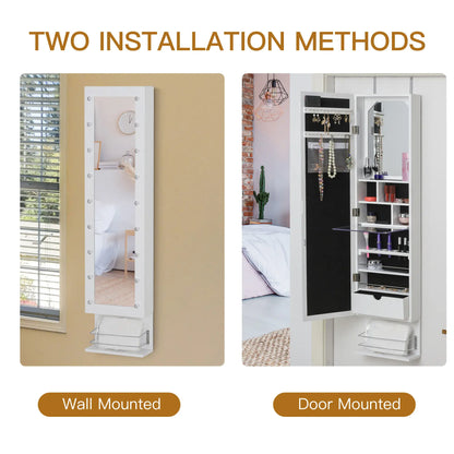 Mirror Jewelry Cabinet, LED Lights, Wall Mount, 3 Heights, Drawer, Shelf, White Jewelry Armoire & Jewellery Mirror Cabinets at Gallery Canada