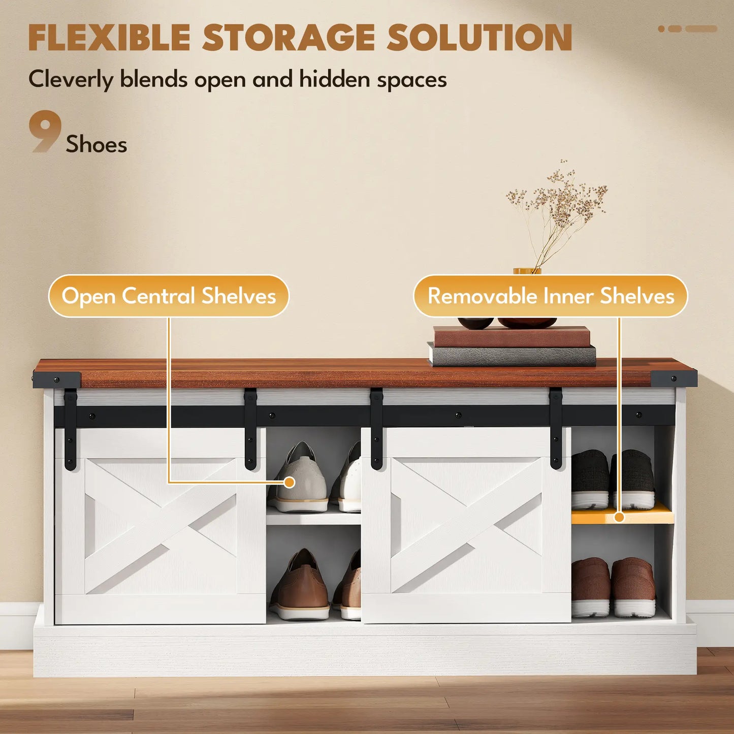 Coat Rack Shoe Bench Set, 2-Piece Hall Tree, White/Dk Walnut Shoe Storage Cabinets & Racks at Gallery Canada