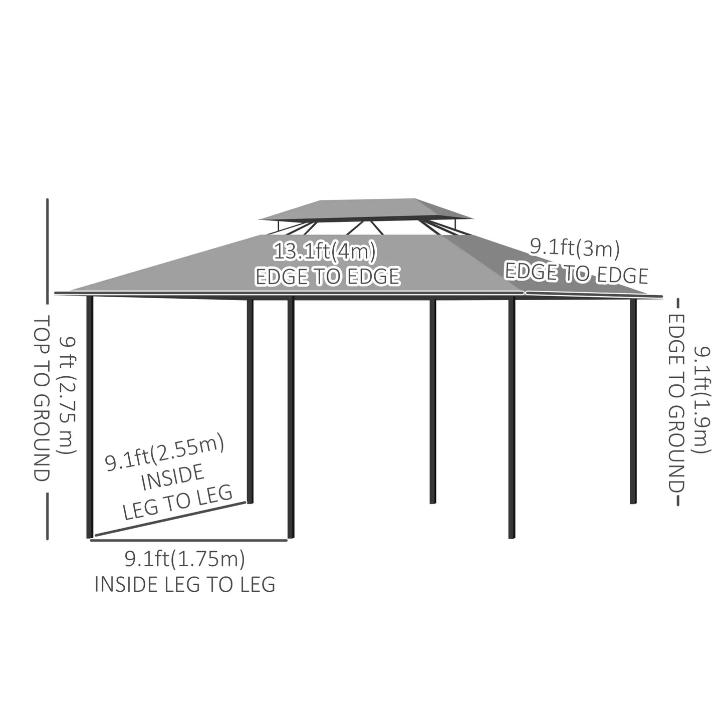10' x 13' Patio Gazebo, 2-Tier Canopy with Curtains, Dark Grey Gazebos at Gallery Canada
