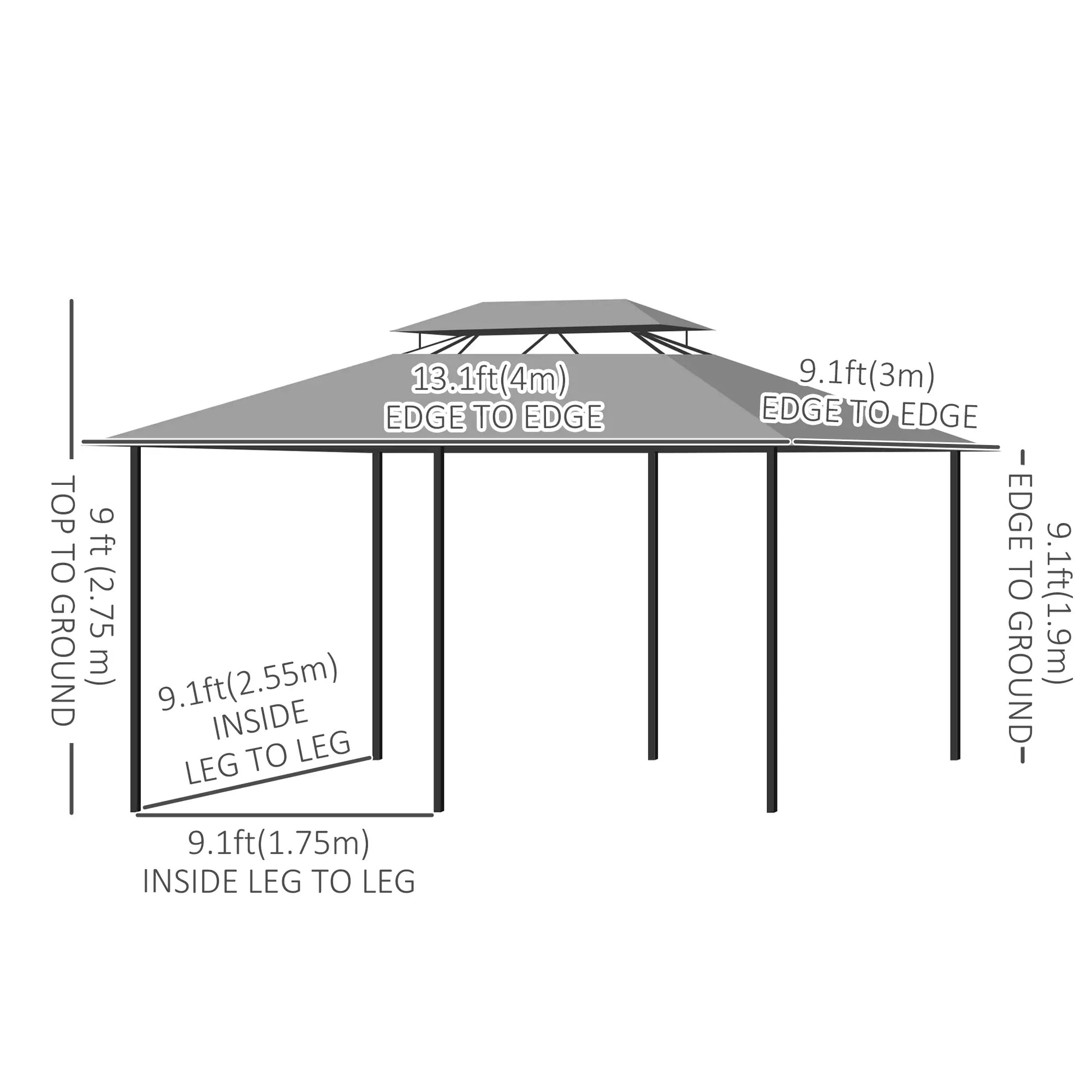 10' x 13' Patio Gazebo, 2-Tier Canopy with Curtains, Dark Grey Gazebos at Gallery Canada