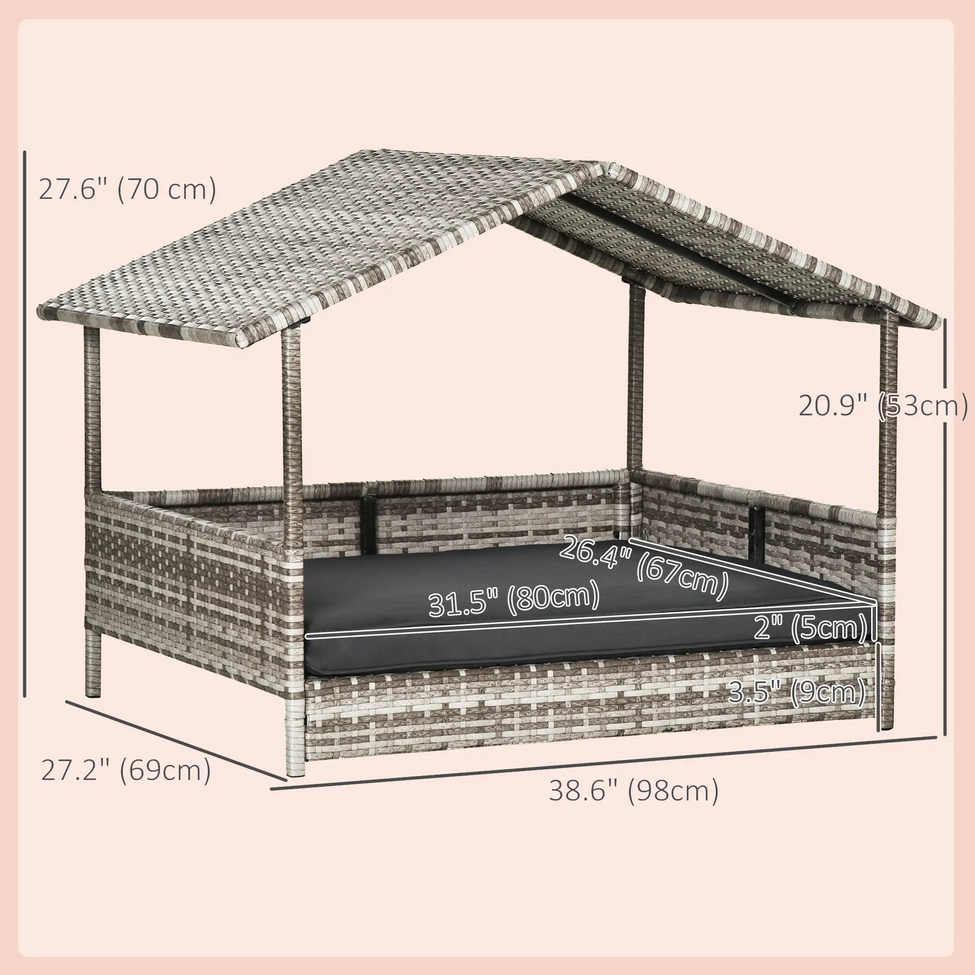 Wicker Pet House Dog Bed for Indoor/Outdoor Rattan Furniture with Cushion Houses, Kennels & Pens at Gallery Canada