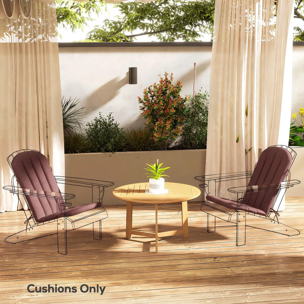 Set of 2 Patio Chair Cushions, High Back Adirondack, High-Density Foam, Wine Red Patio Chair Cushions at Gallery Canada