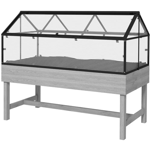 Wood Elevated Planter Box, Cold Frame Greenhouse, Raised Garden Bed, Distressed Grey, Grey