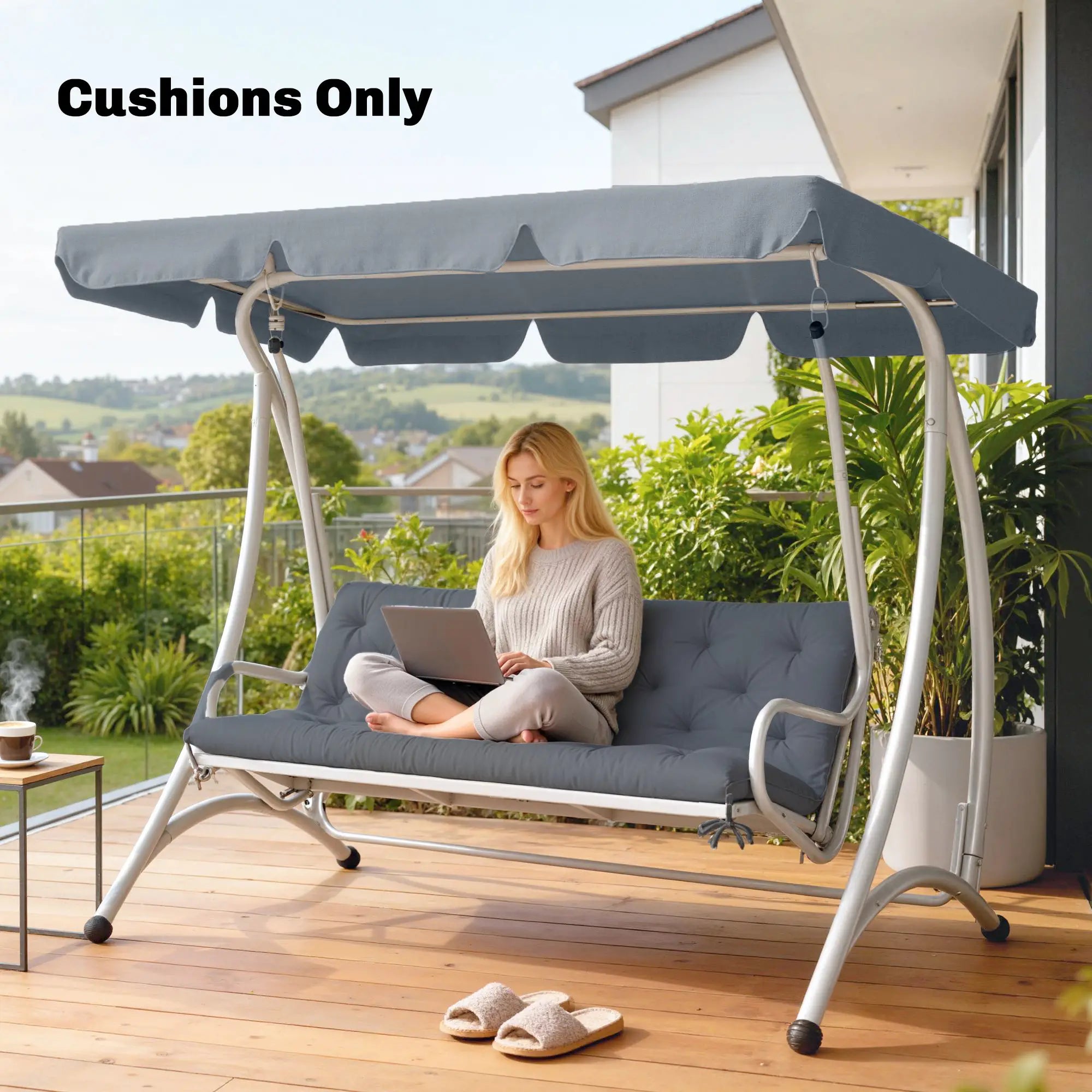 3 Seater Outdoor Seat Pads Bench Swing Cushions, Dark Grey Patio Chair Cushions at Gallery Canada