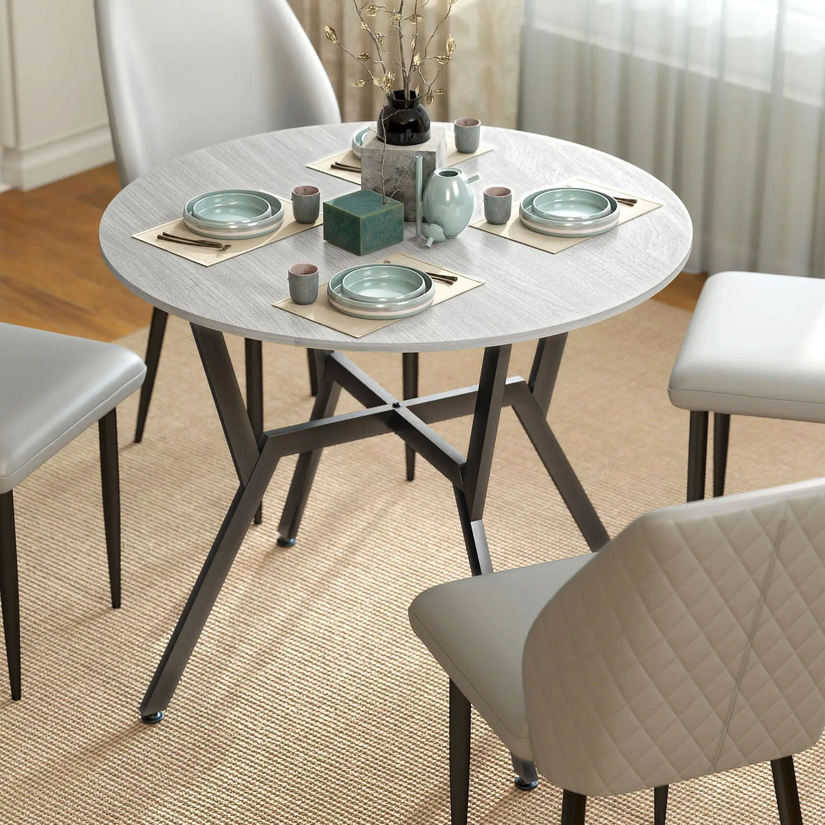 35" Round Dining Table, Steel Frame, Small Kitchen Table, Grey Dining Tables at Gallery Canada
