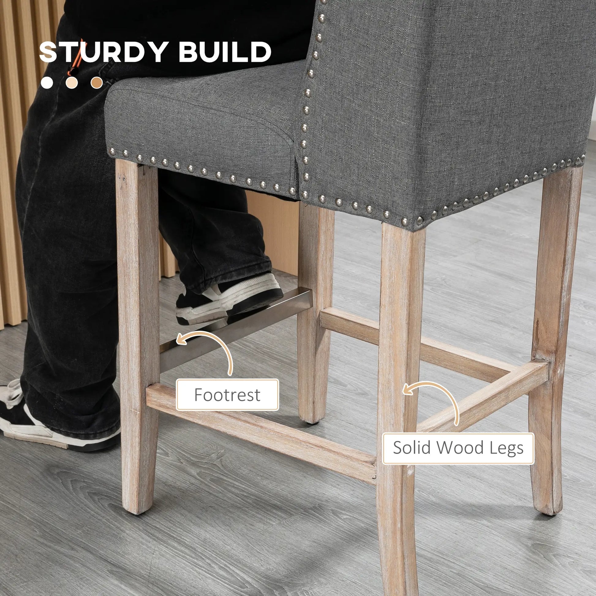 Counter Height Bar Stools Set of 2, Upholstered, Grey Bar Stools at Gallery Canada