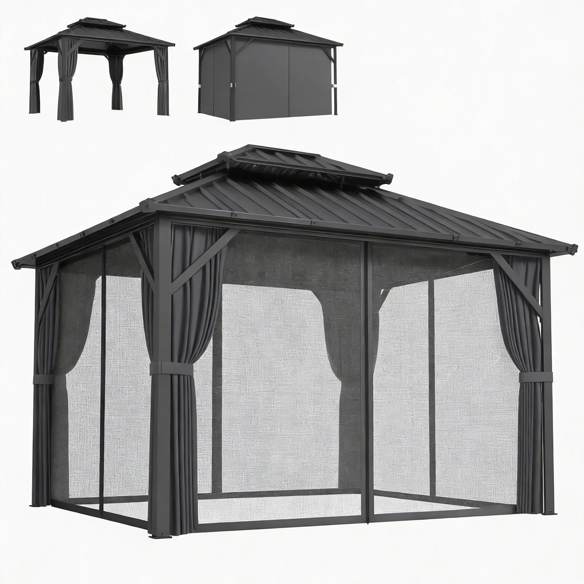 10' x 12' Hardtop Gazebo, Aluminum Frame, Galvanized Steel Roof, Dark Grey Gazebos at Gallery Canada