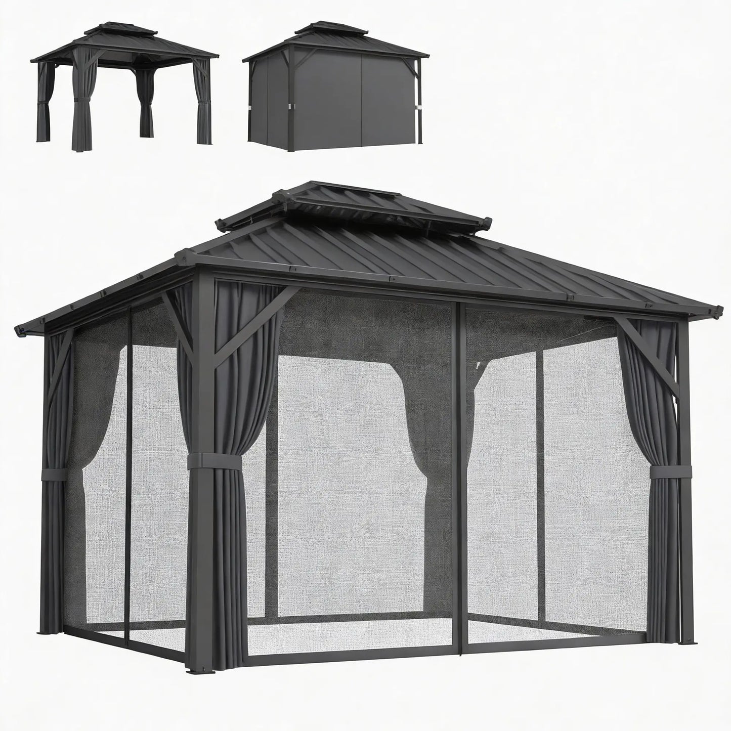 10' x 12' Hardtop Gazebo, Aluminum Frame, Galvanized Steel Roof, Dark Grey Gazebos at Gallery Canada