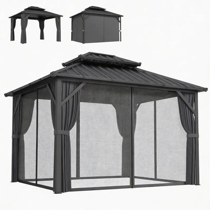 10' x 12' Hardtop Gazebo, Aluminum Frame, Galvanized Steel Roof, Dark Grey Gazebos at Gallery Canada