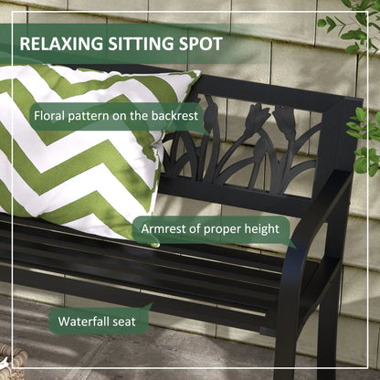49" Metal Outdoor Bench, Curved Arms, Slatted Seat, Patio, Backyard, Lawn Outdoor Benches at Gallery Canada