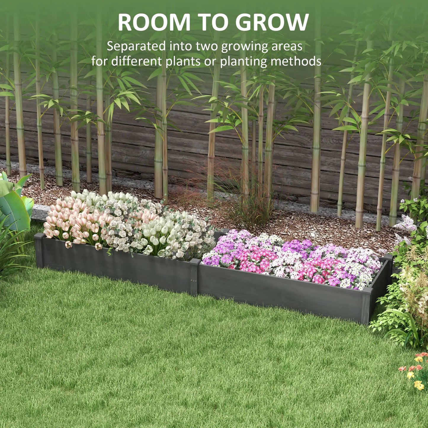 Garden Bed, 2 Planter Boxes, Non-Woven Fabric Liner, 96" x 24" x 10", Grey Raised Garden Beds at Gallery Canada