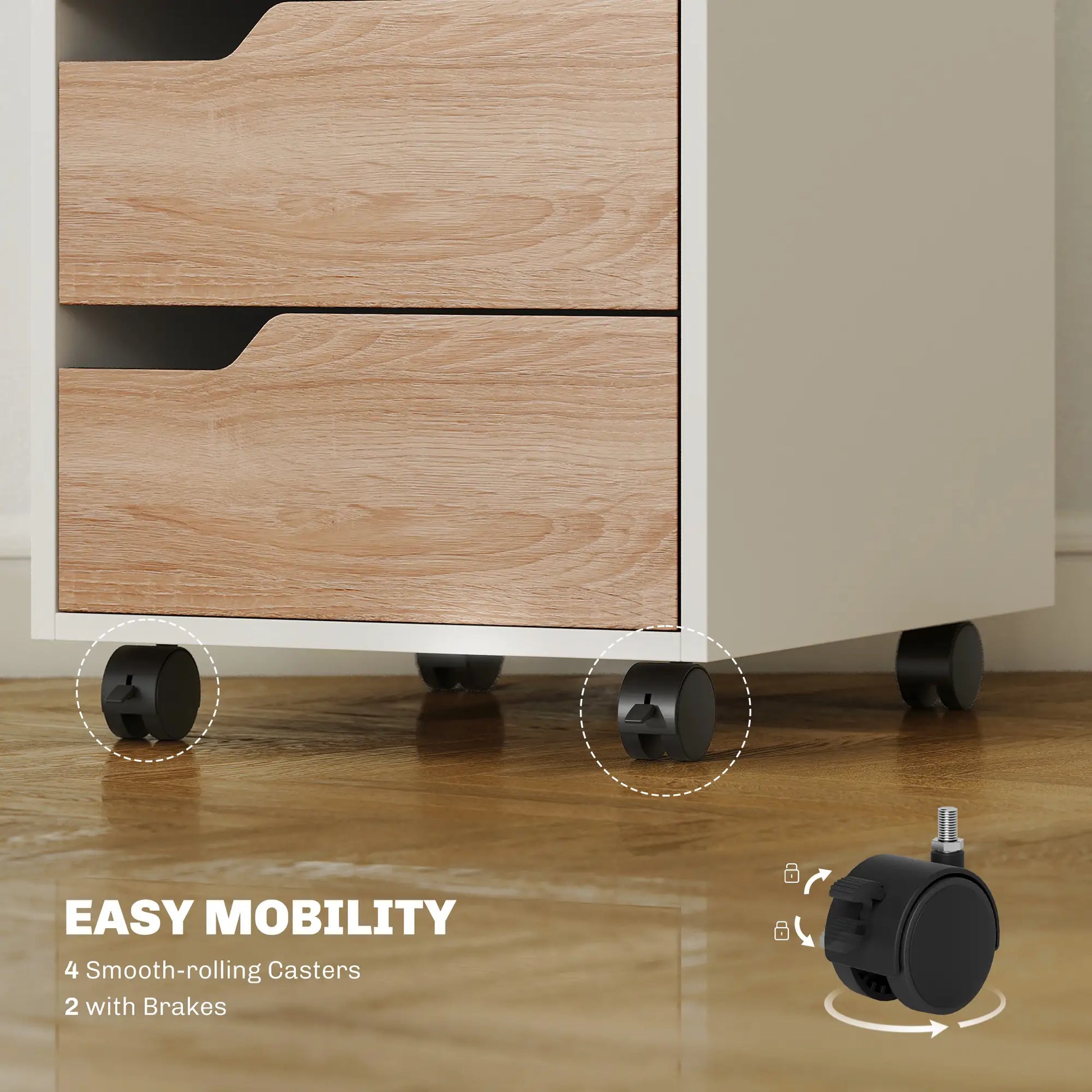 3 Drawer File Cabinet, Mobile Vertical Filing with Wheels, Oak Office Cabinets & Cupboards at Gallery Canada