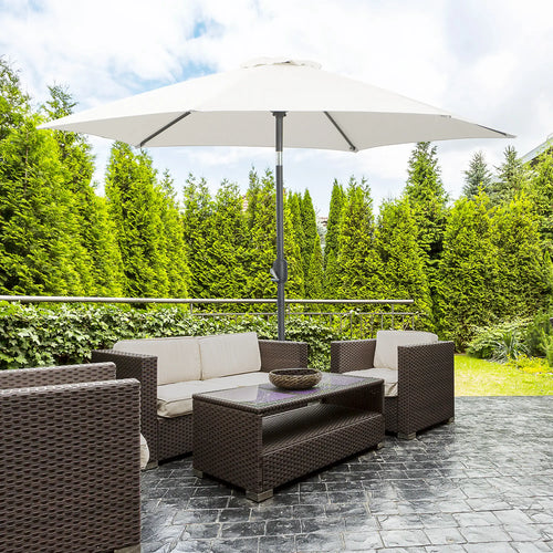 8.5' Round Aluminum Patio Umbrella, 6 Ribs, Tilt Canopy, Cream White