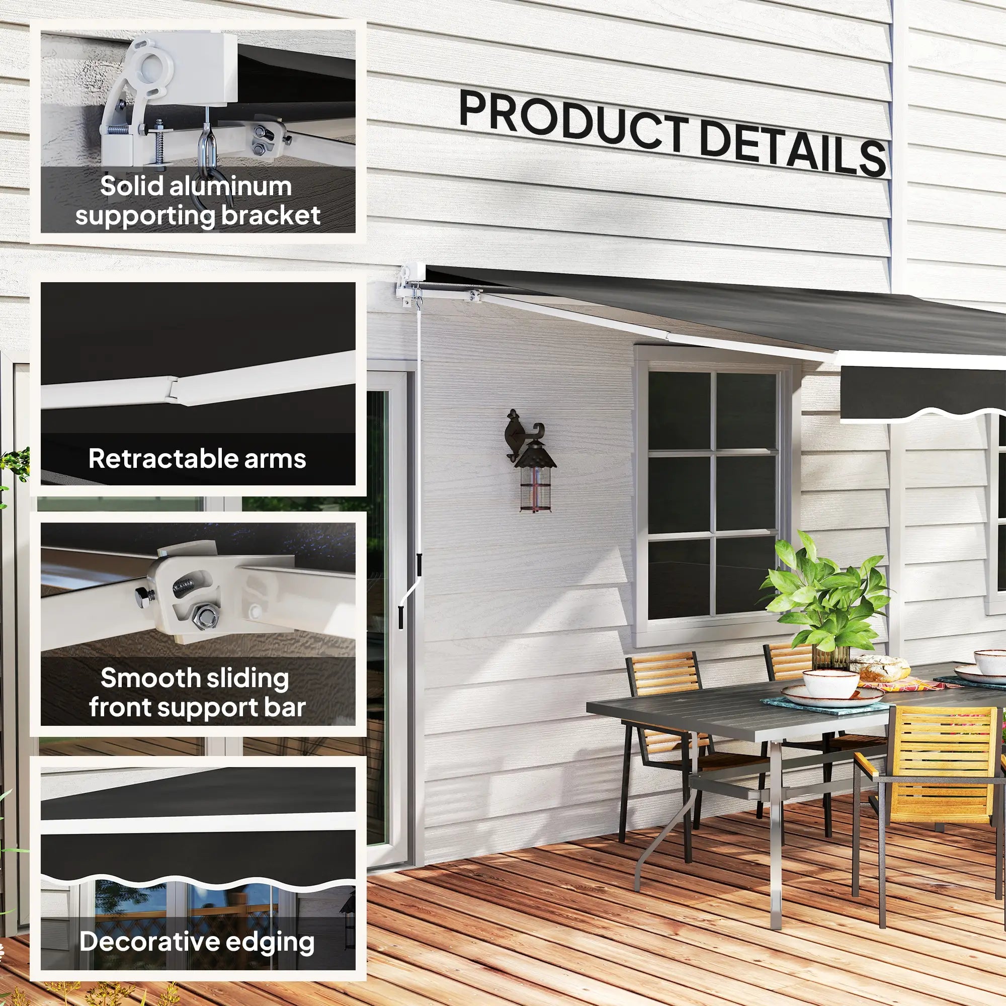 8' x 7' Retractable Patio Awning, UV Water-Resistant Fabric, Black Patio Awnings at Gallery Canada