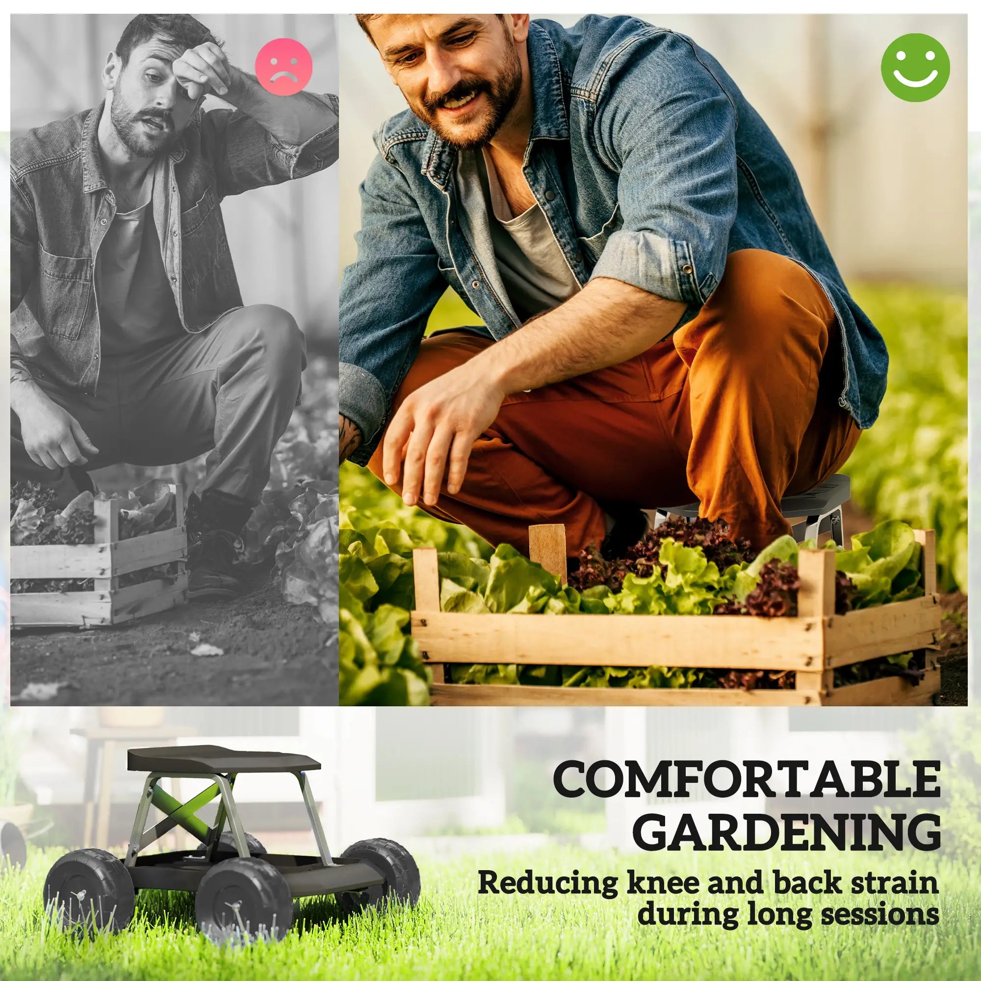 Rolling Garden Stool With Tool Tray, 19.7