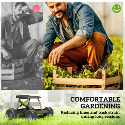 Rolling Garden Stool With Tool Tray, 19.7" x 19.3" x 12.6", Black Garden Accessories at Gallery Canada