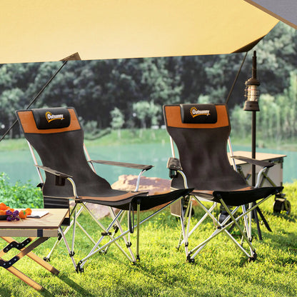 Reclining Camping Chair Set With Foot Rest, Headrest, Cup Holder, Storage Bag, Orange Picnic Tables & Camping Chairs at Gallery Canada