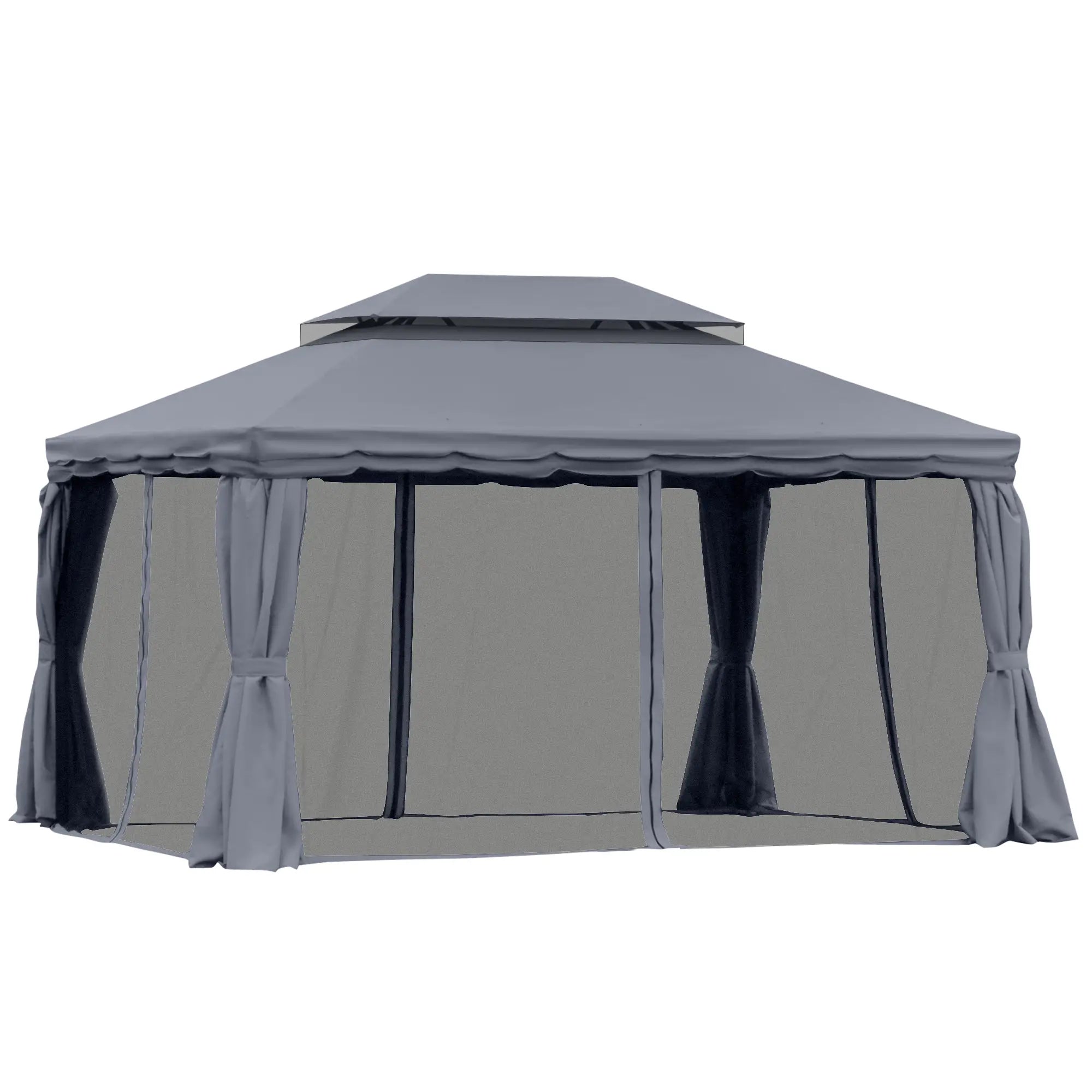 13' x 10' Patio Gazebo, Double Roof Canopy Shelter with Netting, Dark Grey Gazebos at Gallery Canada