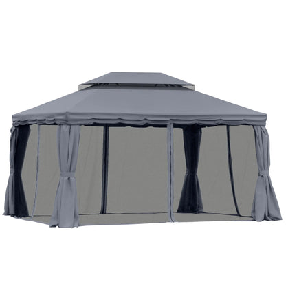 13' x 10' Patio Gazebo, Double Roof Canopy Shelter with Netting, Dark Grey Gazebos at Gallery Canada