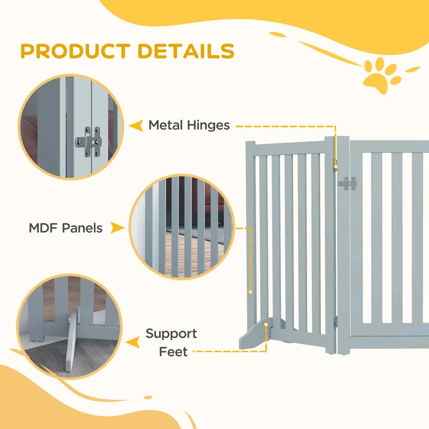 3-Panel Foldable Dog Gate, Medium Size, Grey Houses, Kennels & Pens at Gallery Canada