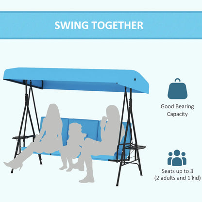 3-Seat Outdoor Porch Swing with Canopy, Side Tray, Cushion, Blue Patio Swings with Stand at Gallery Canada