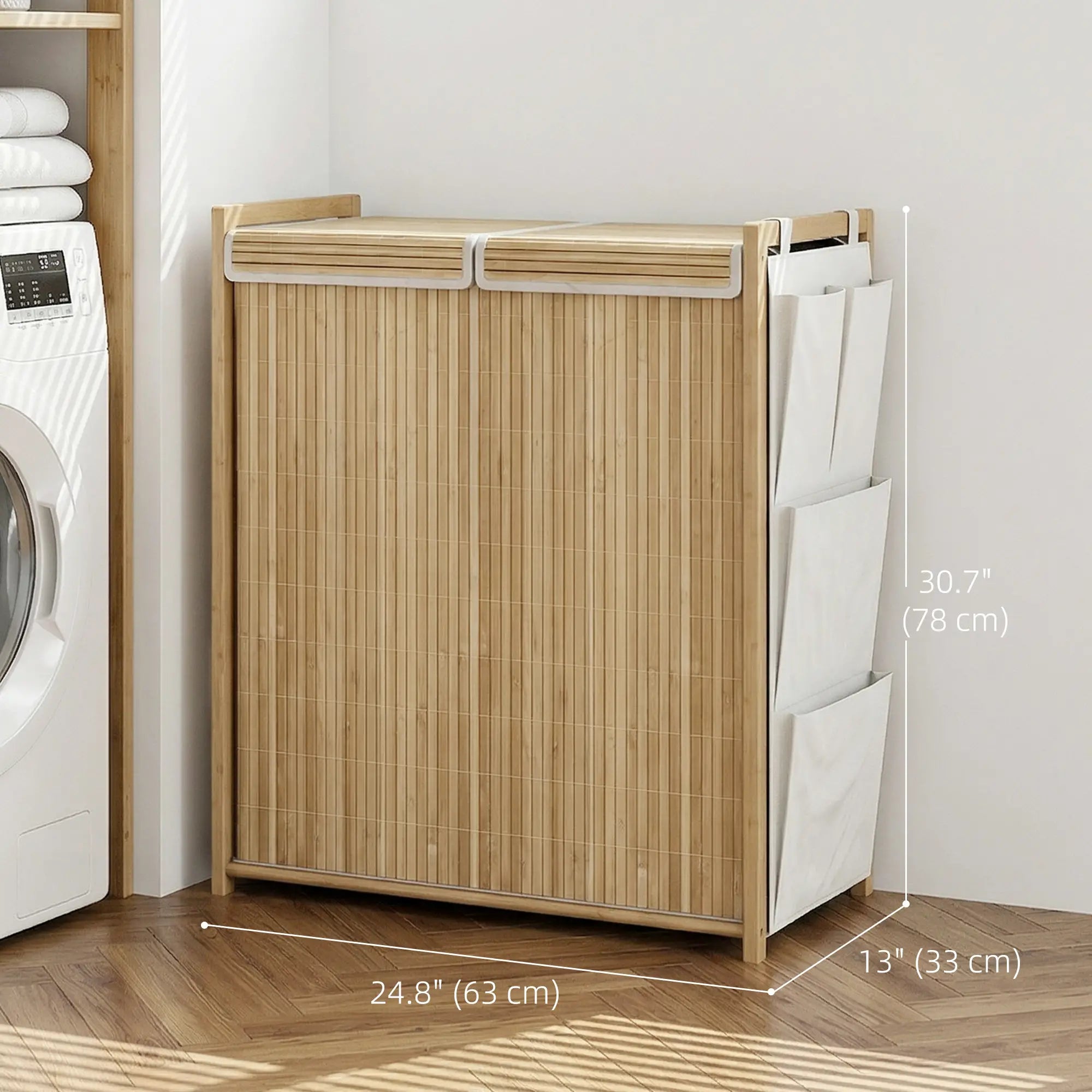 Bamboo Laundry Hamper with Removable Drawstring Bag and Side Storage Pockets, 32 Gal, Natural Bath Accessories at Gallery Canada