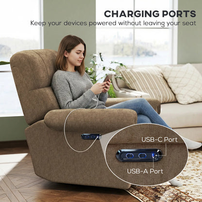 Power Recliner Chair, Fabric Upholstered, USB Ports, Swivel Rocking, Footrest Sofas & Reclining Chairs at Gallery Canada