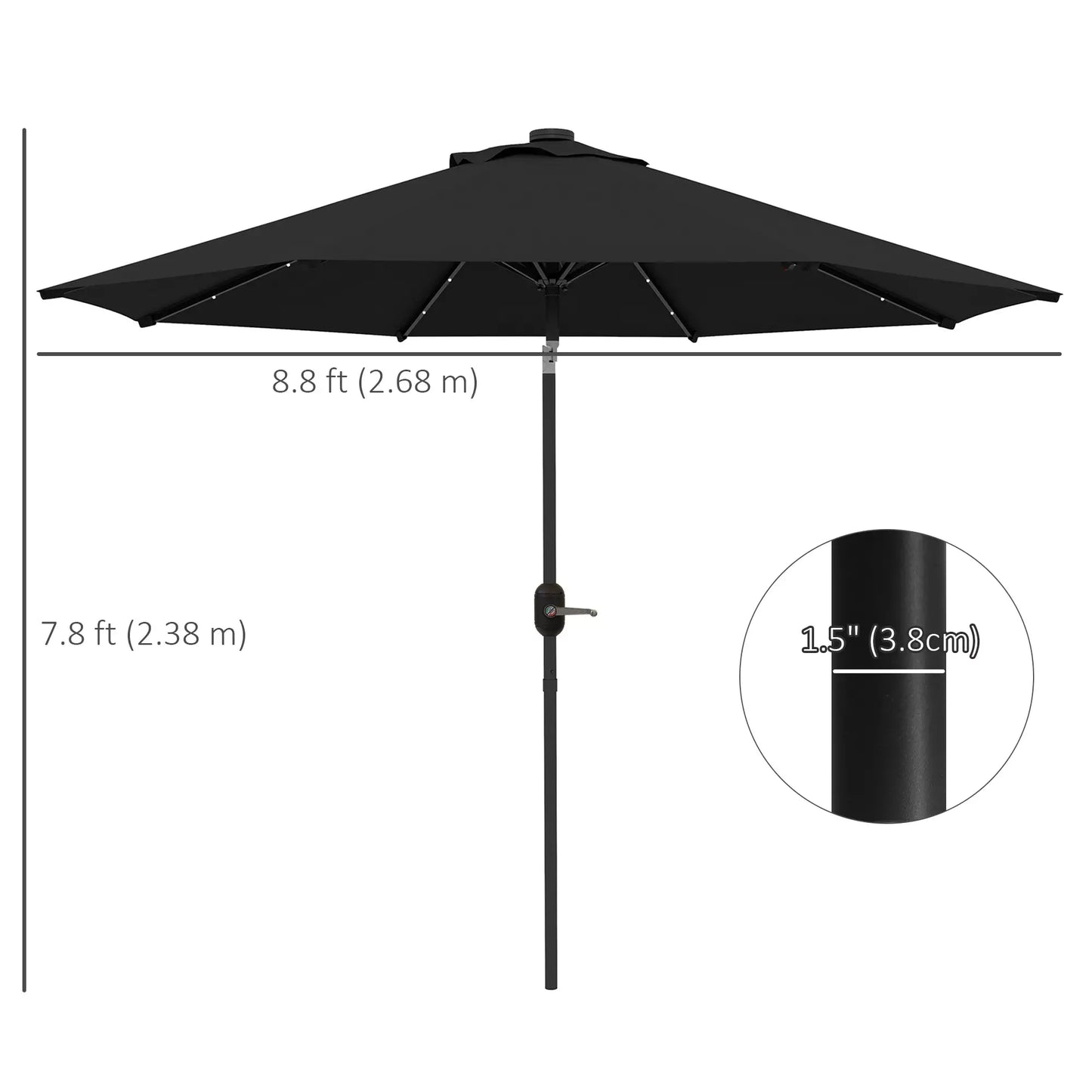 9ft Solar Patio Umbrella, 24 LED Lights, Tilt Canopy, Black Sun Umbrellas at Gallery Canada