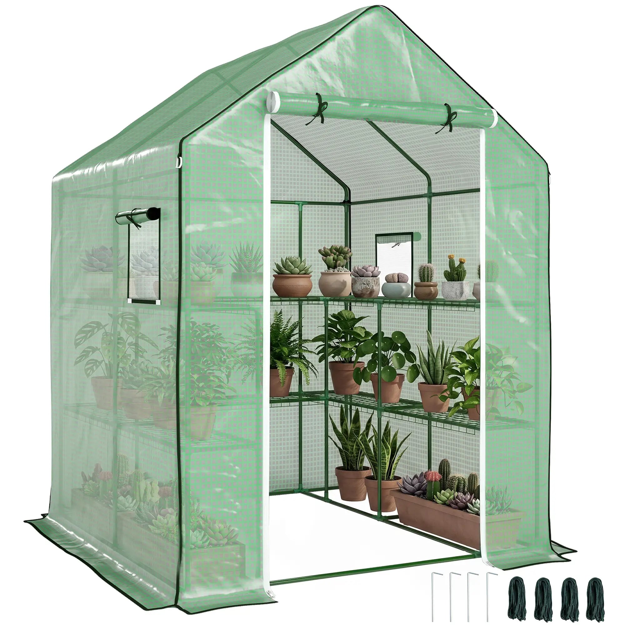 Portable Walk-In Greenhouse, 4.6' x 4.7', 2 Tier U-Shaped Shelves, Green Walk In Greenhouses at Gallery Canada