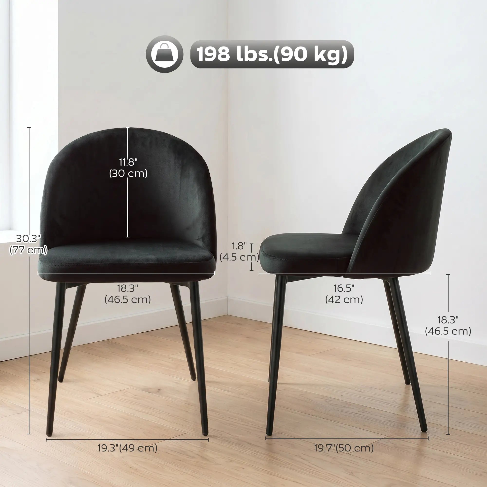 Set of 2 Mid-Back Dining Chairs, Velvet Upholstery, Black Bar Stools at Gallery Canada