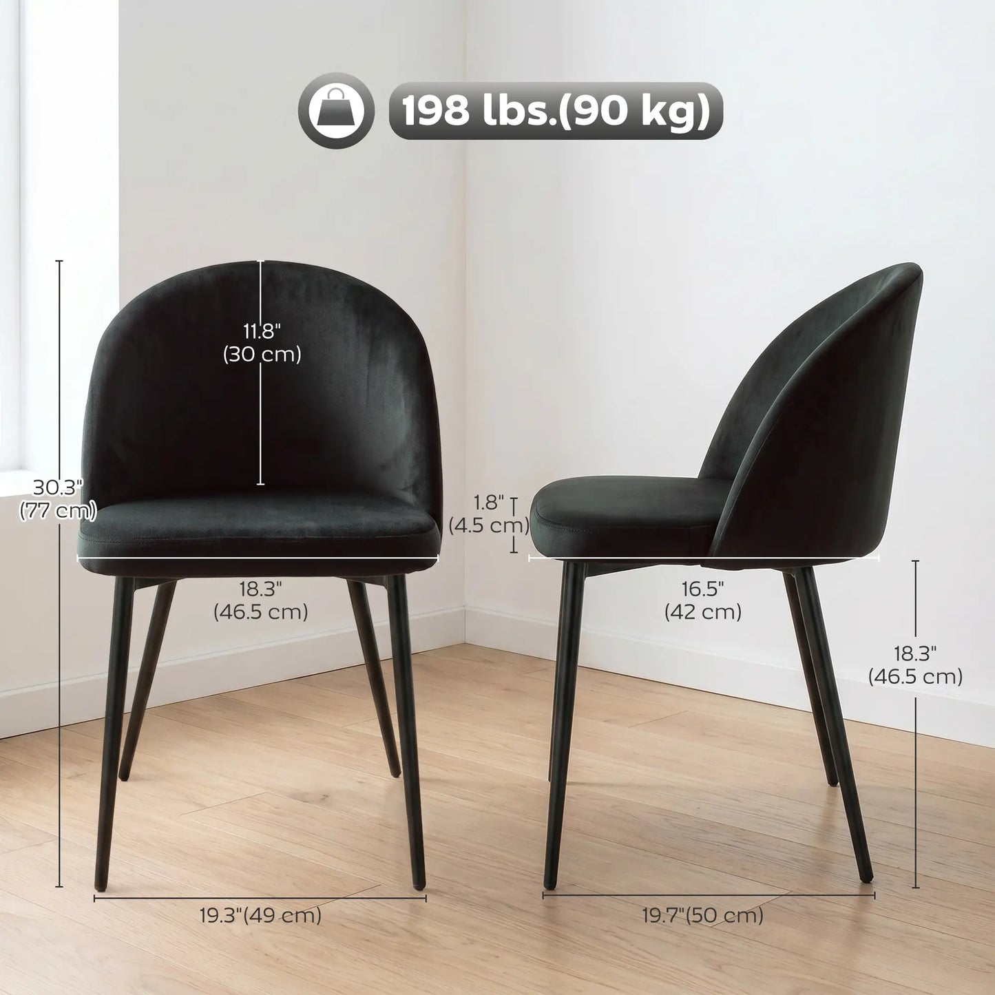 Set of 2 Mid-Back Dining Chairs, Velvet Upholstery, Black Bar Stools at Gallery Canada