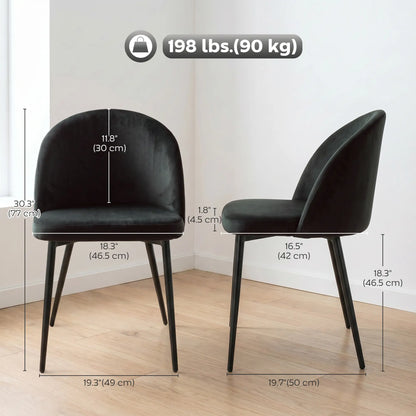 Set of 2 Mid-Back Dining Chairs, Velvet Upholstery, Black Bar Stools at Gallery Canada